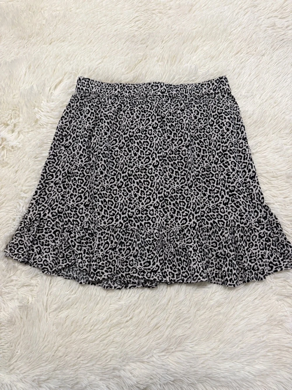 American Eagle Outfitters Black and White Leopard Flounce Mini Skirt
